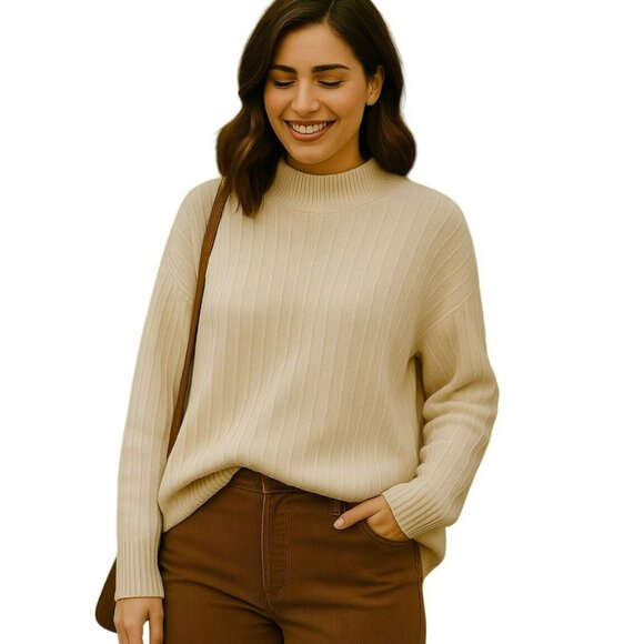 Banana Republic Womens Medium Ribbed Knit Cashmere/Merino Wool Sweater Cream Moc - Picture 2 of 10